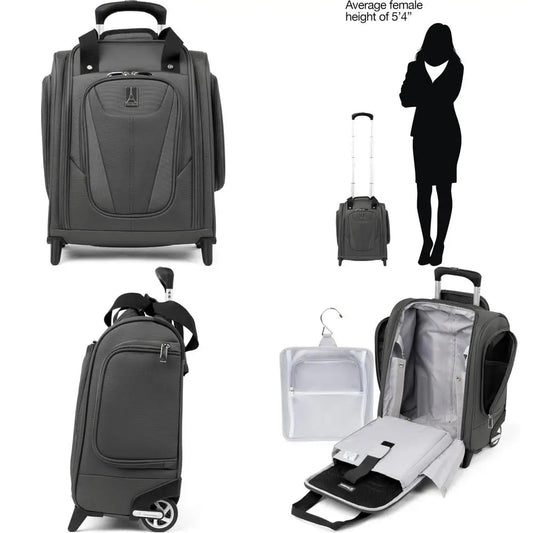 Compact Lightweight Rolling Underseat Carry-On Bag, Softside Travel Luggage for Men and Women, Shadow Grey, 2 Wheels