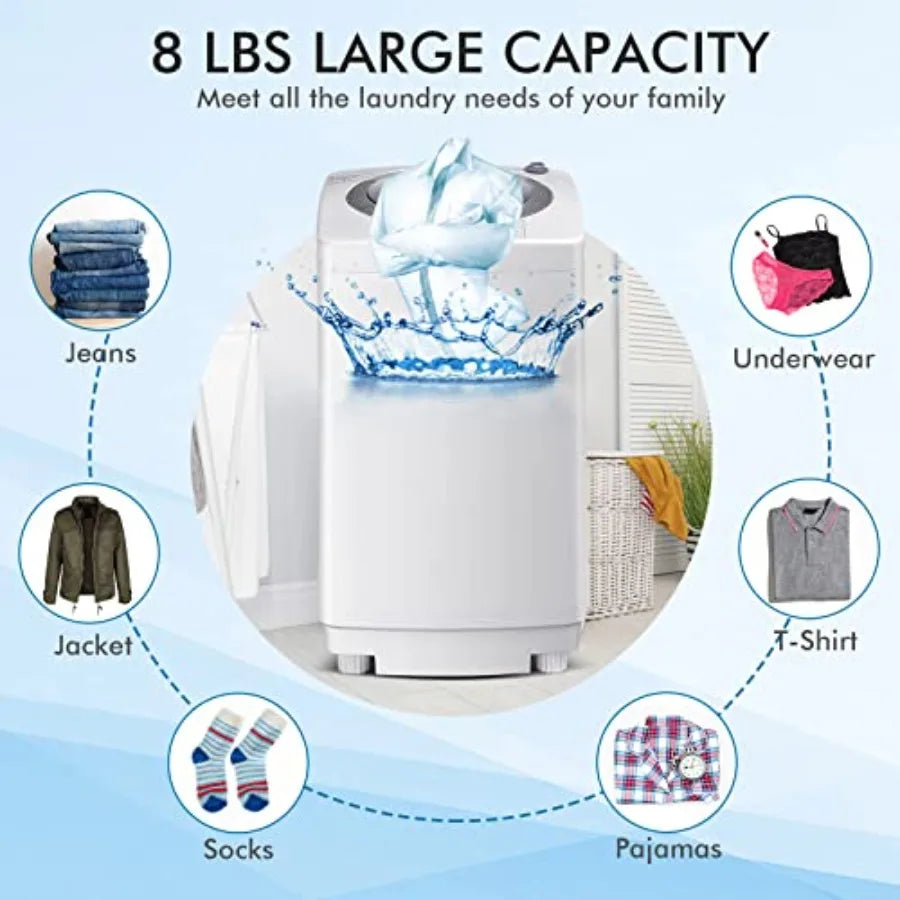 1.2 Cu.ft Portable FullAutomatic Washing Machine with 8 lbs Capacity and Drain Pump Compact Single Tub Clothes Washer Spinner I