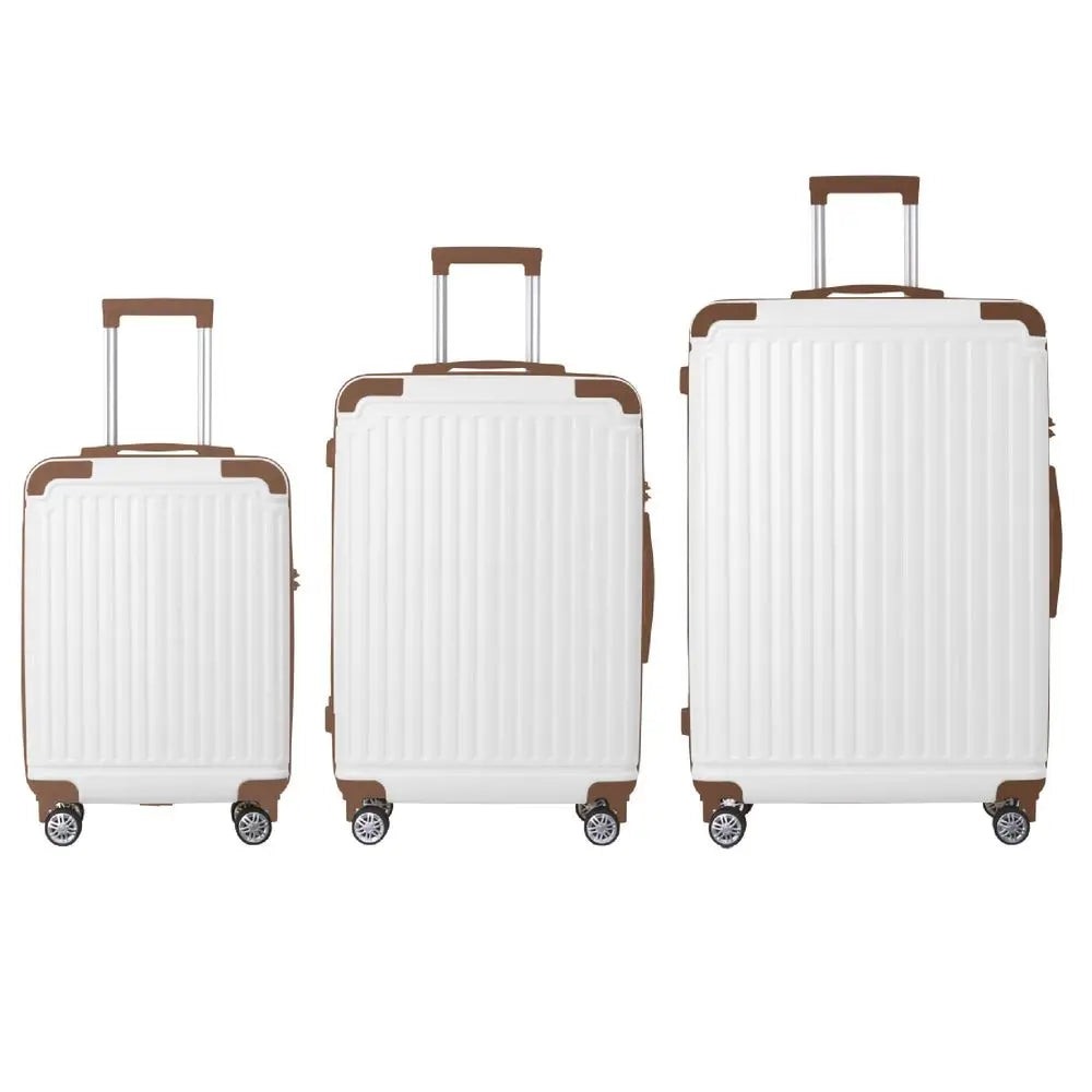 Brown 3-Piece ABS Luggage Set (20', 24', 28') with Spinner Wheels & TSA Lock