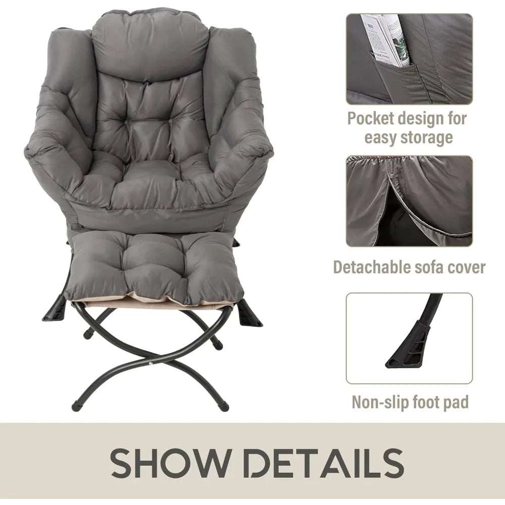 lazy chair with ottoman, modern accent leisure upholstered lazy sofa armchair, contemporary lounge reading chair with armrests