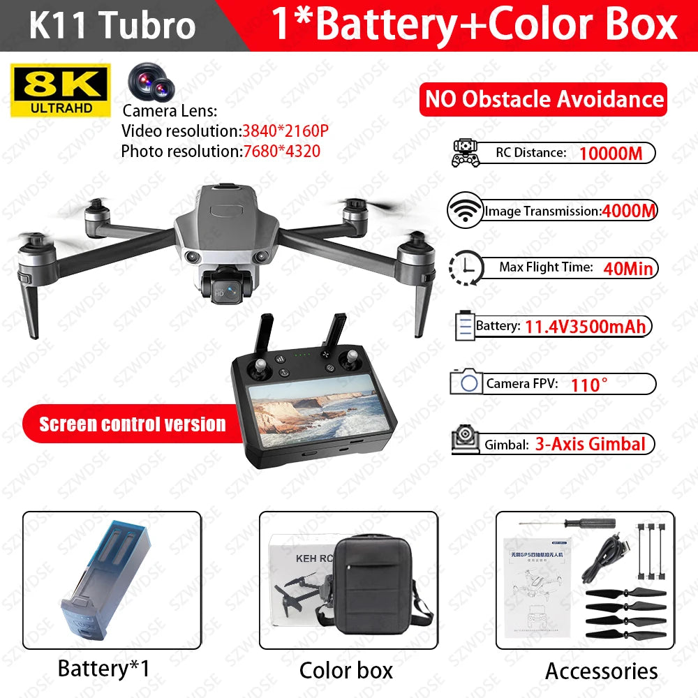 2025 K11 Tubro Drone With 8K Professional Camera GPS+Digital Image Transmission 3-axis Gimbal Anti-Shake Camera Drone RC Toy