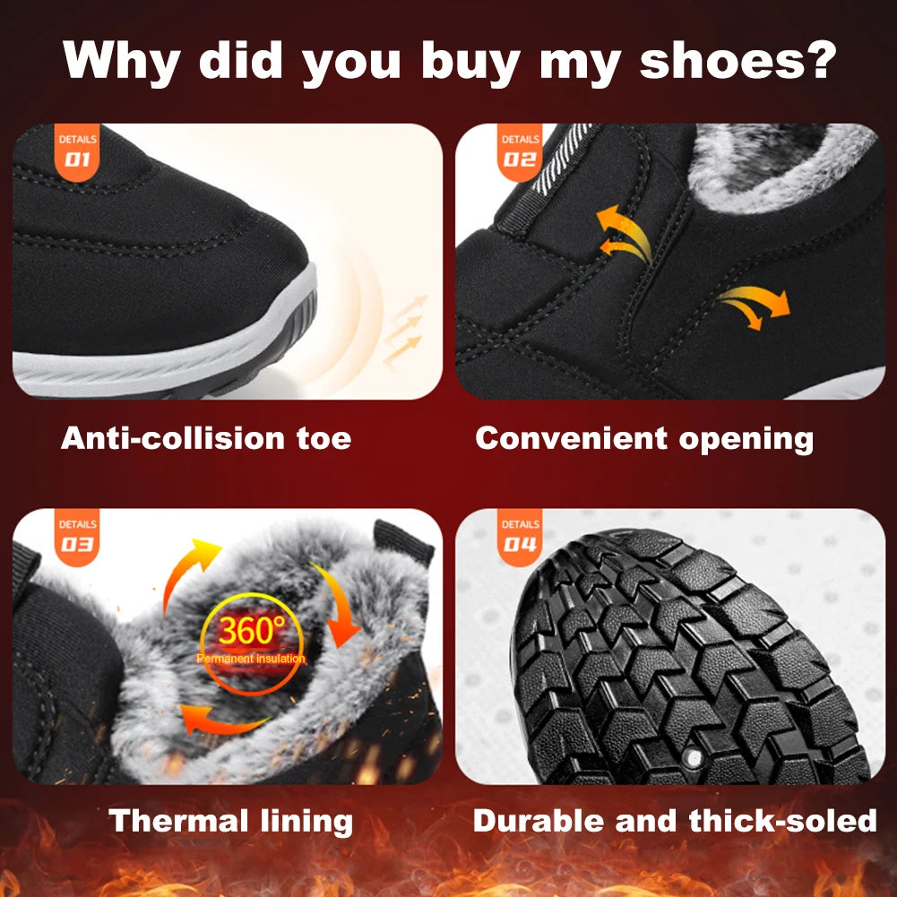 Warm Walking Shoes Non-slip Thermal Ankle Boots Comfortable Slip On Sneakers Winter Thick Fur Shoes for Outdoor Sports