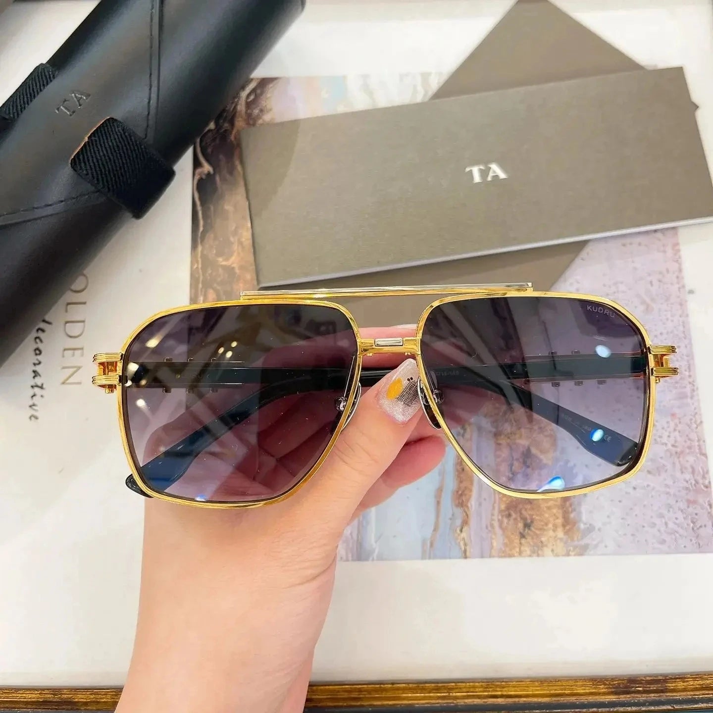 Original For LIANGCHENDIT DT DTS436 Green Lenses Driving Anti-Glare Men Sunglasses Top Quality Retro Luxury Women Couple Eyewear