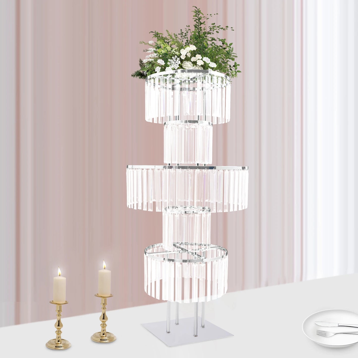 5 Tiers Flower Stand, 43.3in Height Round Flower Stand with Firm Base for Wedding Reception Birthday Party Events Home Decor