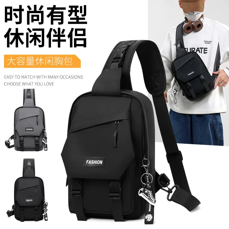 Large capacity men's breast bag, simple and versatile convenient messenger bag, men's high-end multi-functional shoulder bag
