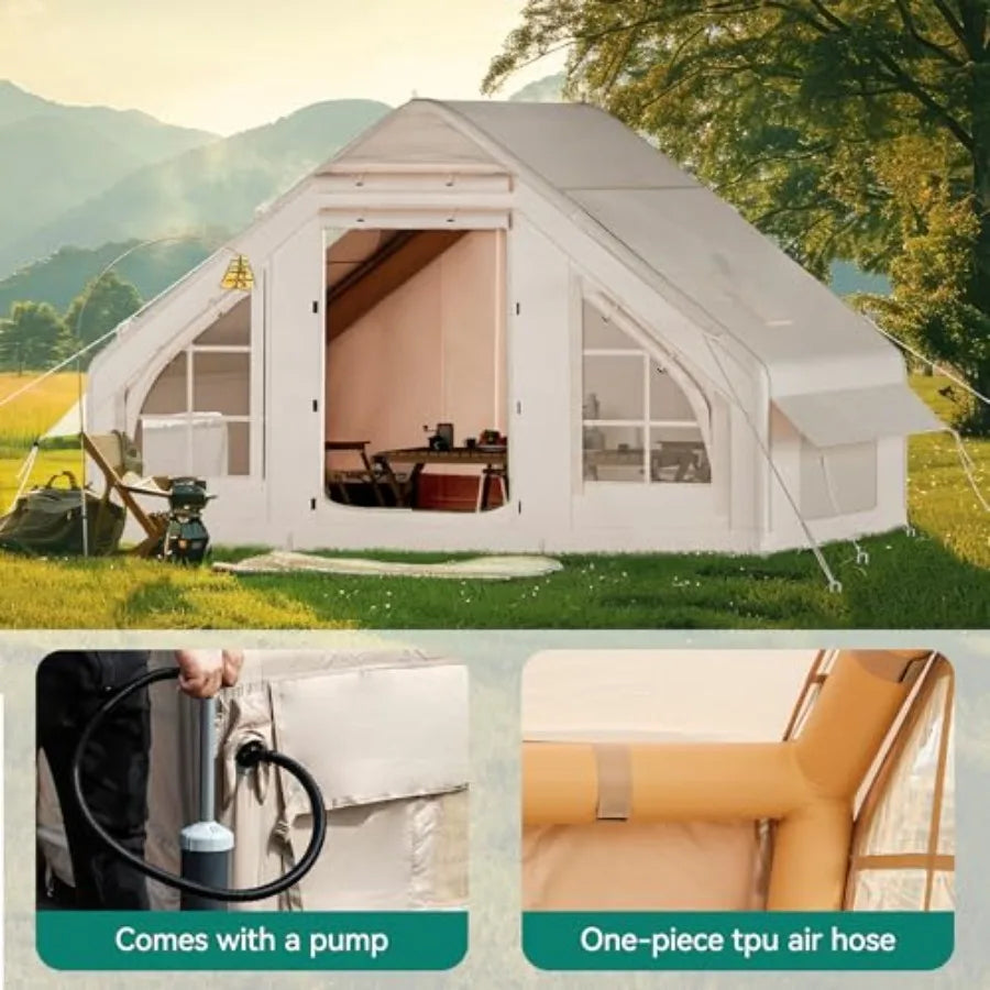 Inflatable Camping Tents Blow Up Hot Tent with Pump and Stove Jack for Outdoor Adventure Easy Setup with Explosion Proof Valve