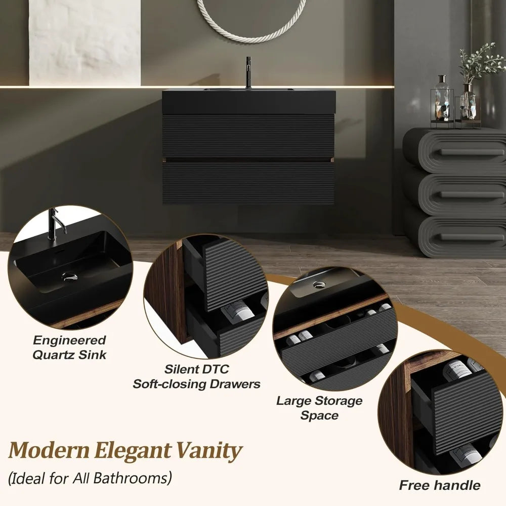 36" Floating Bathroom Vanity with Sink,Modern Wall-Mounted Bathroom Vanity with Ample Storage Sturdy Wood Frame, Luxury Cabinet