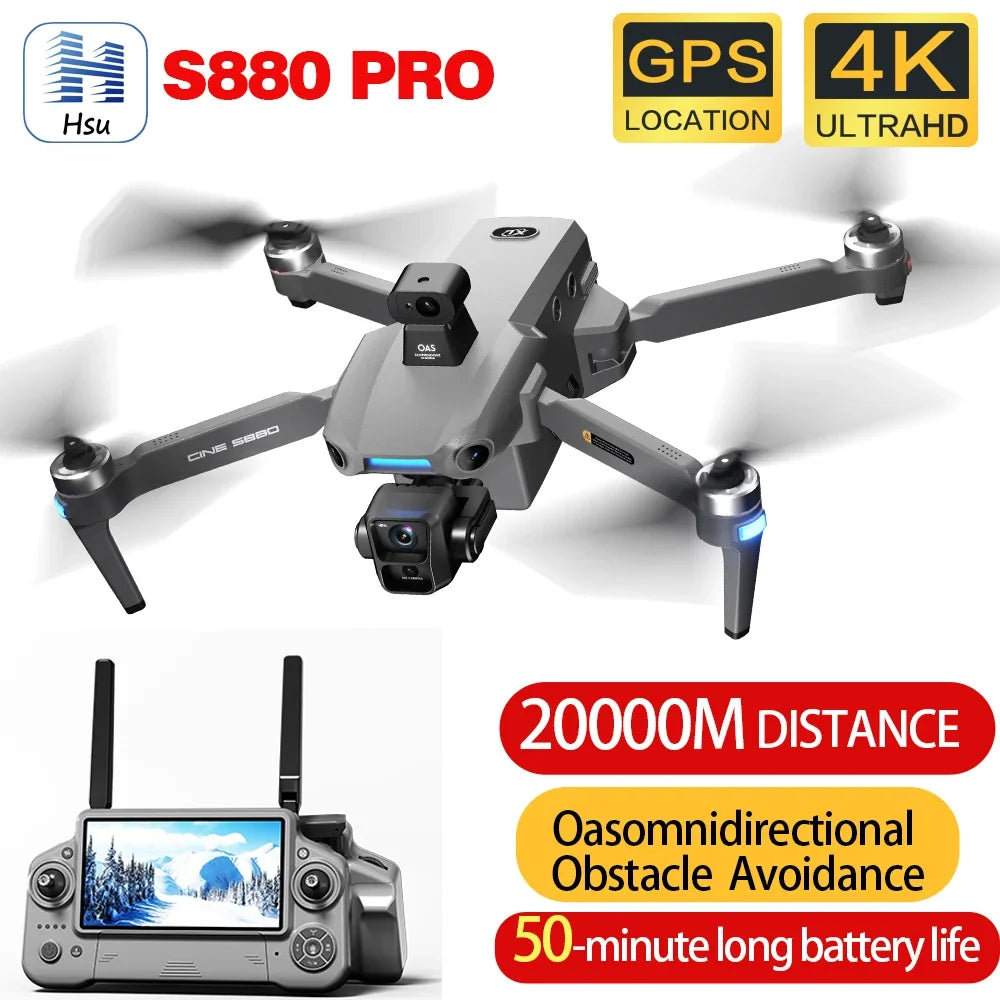 S880 PRO GPS Drone Three axis gimbal 2KM 4K Professional Dual Camera 360° Laser Obstacle Avoidance Brushless RC Quadcopter Toys