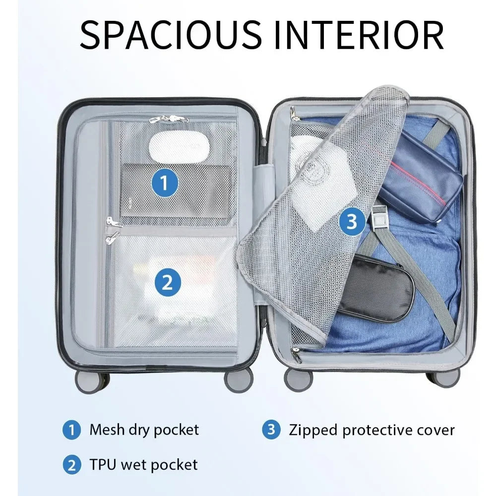 Expandable Hardside Carry-On Luggage with Spinner Wheels, Built-in TSA Lock, Durable Rolling Suitcase, USB Port for Travel