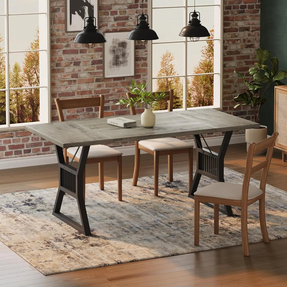 70.8 Inch Large Dining Table for 6-8, Industrial Wooden Kitchen Table with Sturdy Metal Legs, Rectangular Long Dinner Table