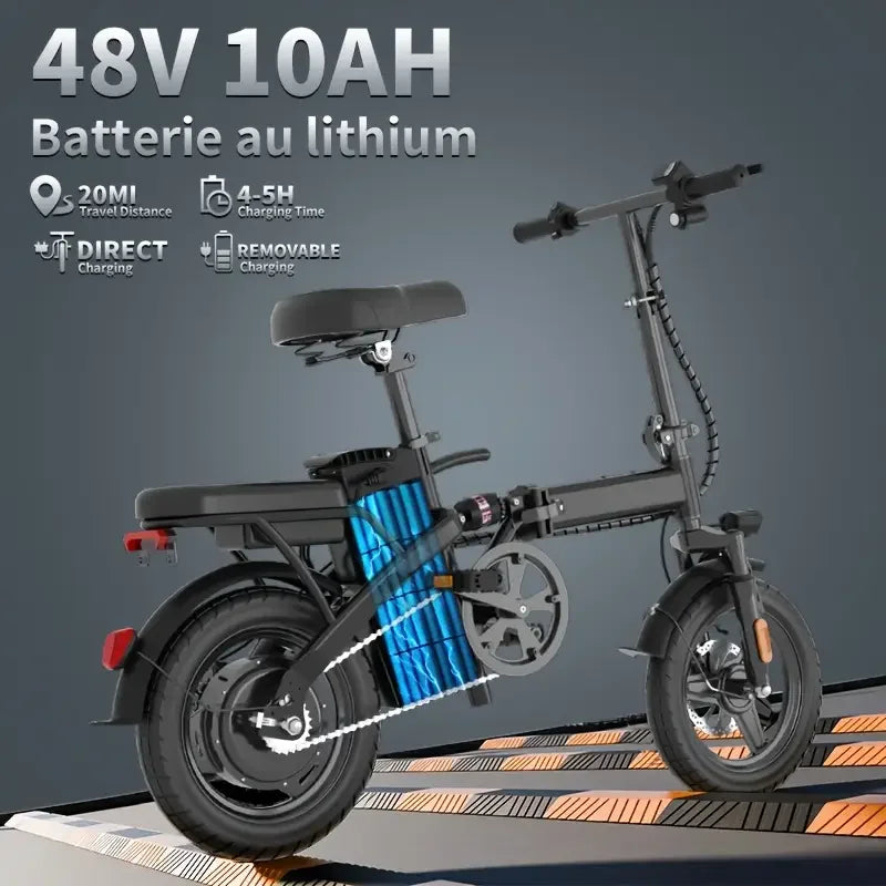 14" Folding Electric Motorcycles E Bike For Adults, 500W Peak Motor Ebike 19.9Mph 20Miles 48V 10AH Electric Mountain Bicycle