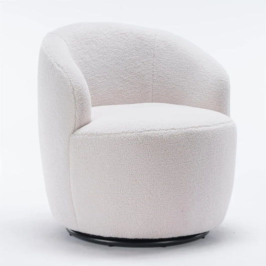 i-POOK Swivel Accent Chair, Modern Teddy Upholstered Armchair Lounge Chair with Metal Base and Padded Cushion for Living Room, W
