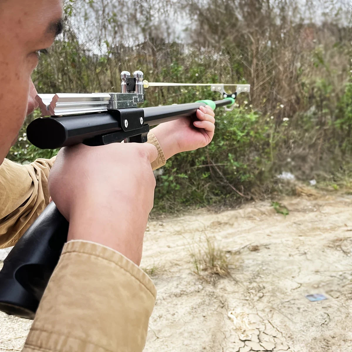 Outdoor Practice Shooting Hunting Accessories Launcher, Powerful Trigger Long Rod Slingshot - Precision Hunting Catapult