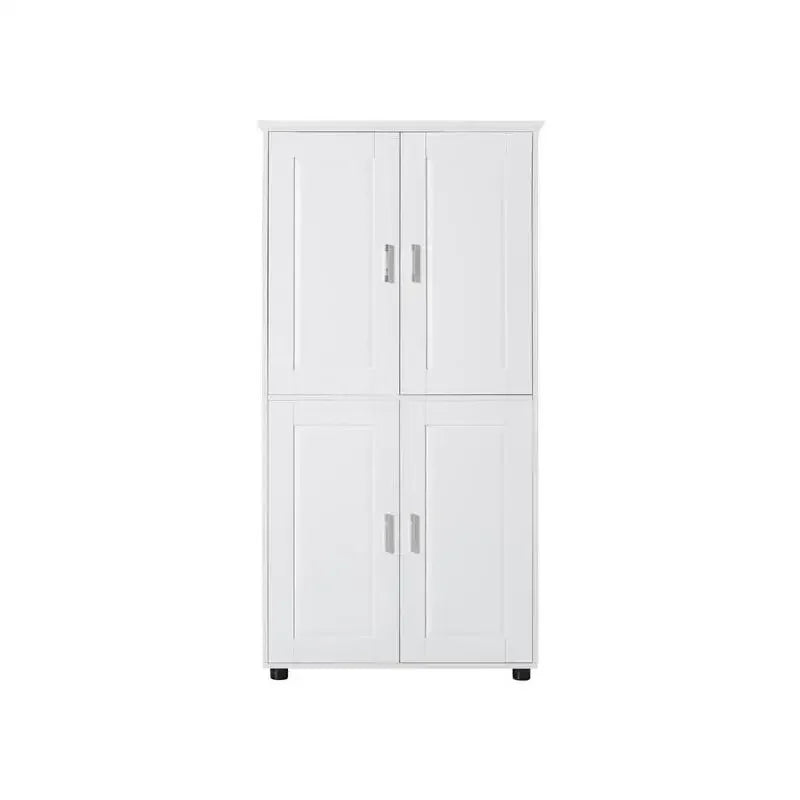 Tall and Wide Bathroom Floor Storage Cabinet, Bathroom Storage Unit, Freestanding Cabinet with 4 Doors, Adjustable Shelves, Whit