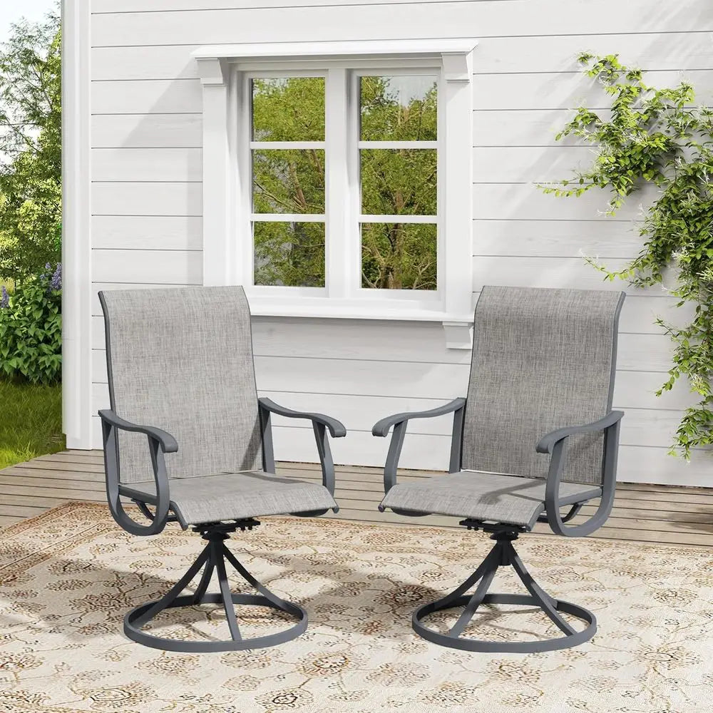 Grey Patio Dining Set: 2 Swivel Chairs & Storage Table for Outdoor Entertainment