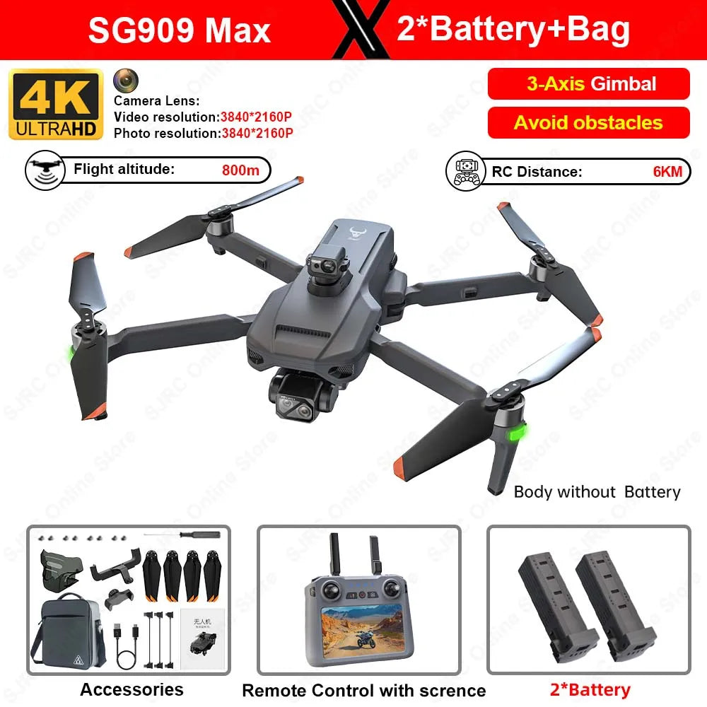 ZLL SG909 6KM GPS Drone 4K Professional 3-Axis Gimbal 360 Laser Obstacle Avoidance 4K Camera RC Dron FPV Brushless Quadcopter