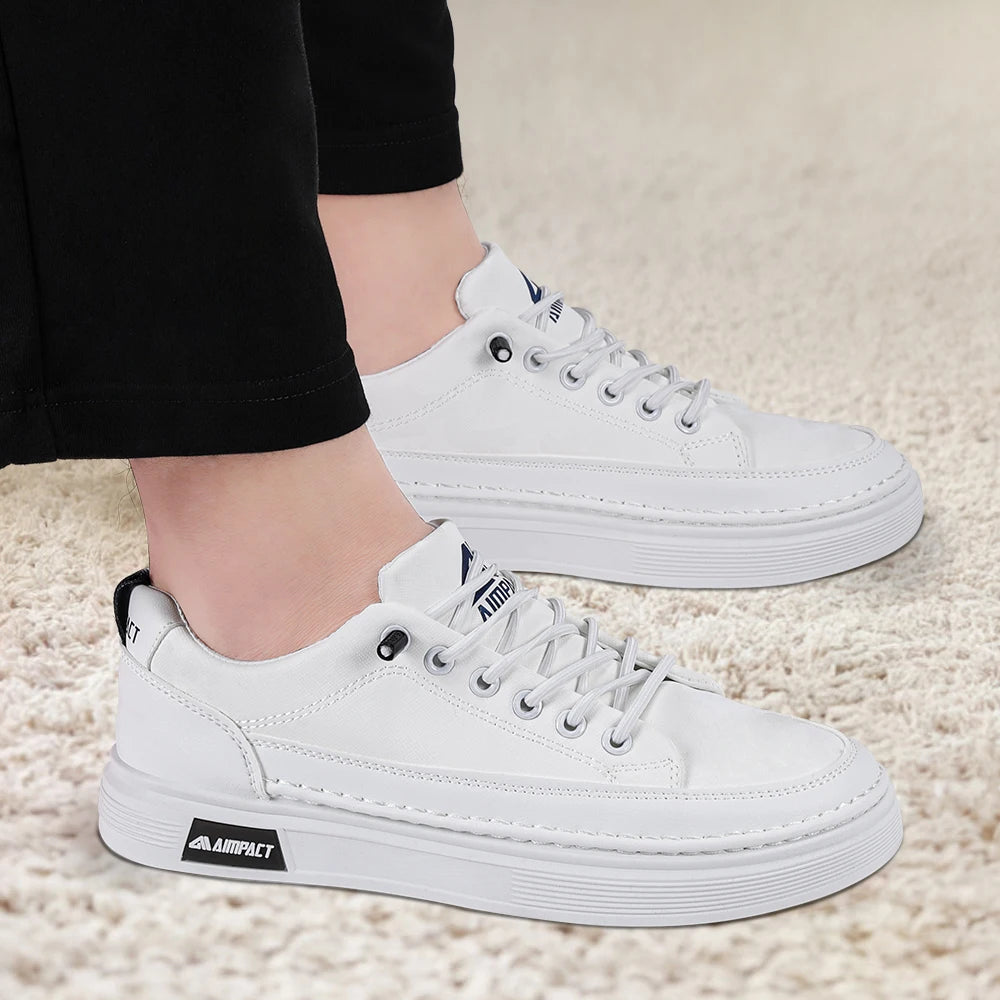 Beige Men's Punk Skate Shoes w/Leather/Canvas, Breathable Thick Platform for Streetwear & Casual Wear