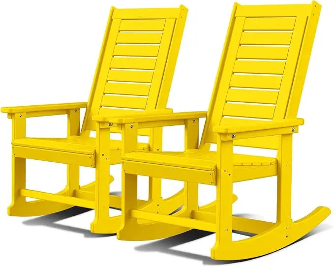 Outdoor Rocking Chairs Set of 2 Porch Rocker  HDPE Plastic Oversized Rockers High Back  Big & Tall Ladder Back for Patio Outside