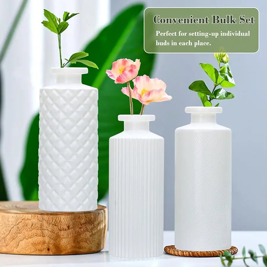 Glass Bud Vase Set in Bulk, 9pcs Mini Vintage Flower Vases for Wedding,White Relief Vase for Centerpieces,Home Table Flower Deco