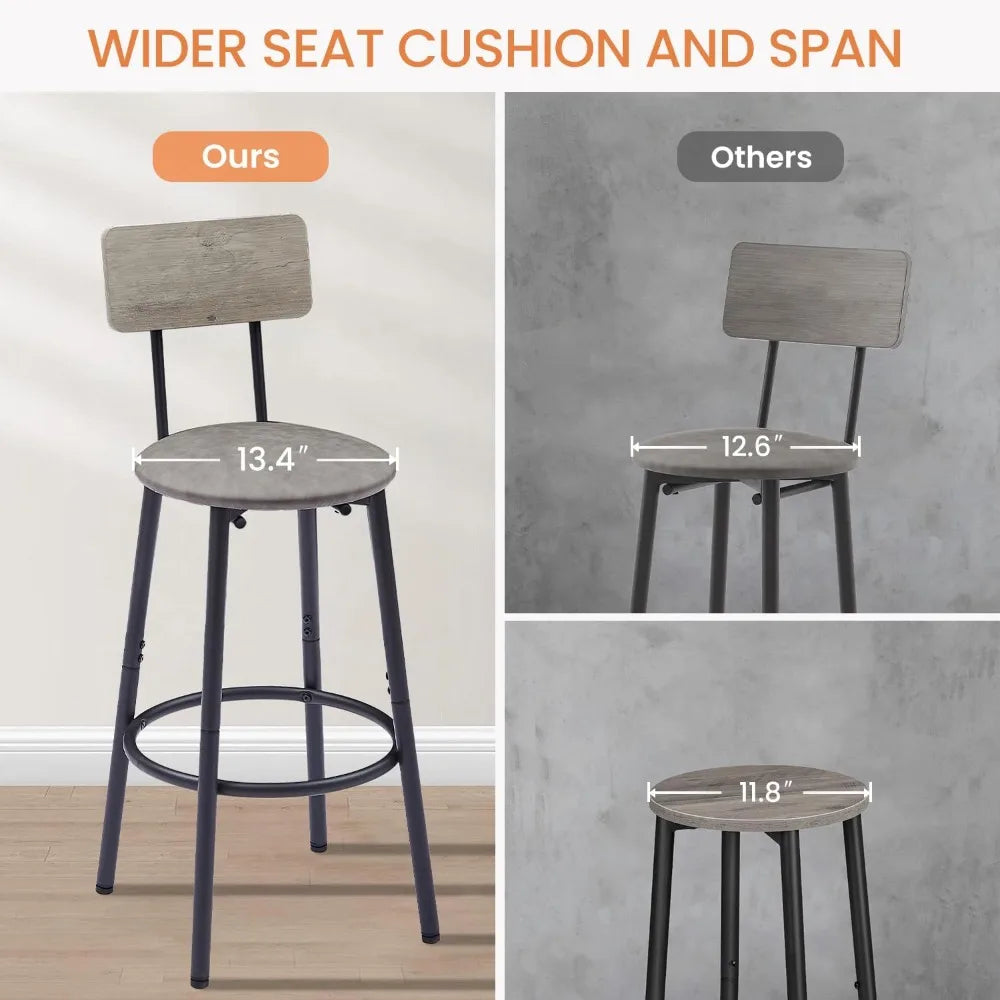 Counter Height 3-Piece Square Dining Set with PU Bar Stools and Backrests