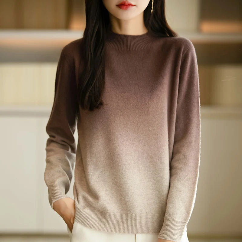 Women New Fine Wool Thickening Sweater Outwear Gradient Mock Collar Pullover Autumn Winter Bottoming Casual Warm Knitting Tops