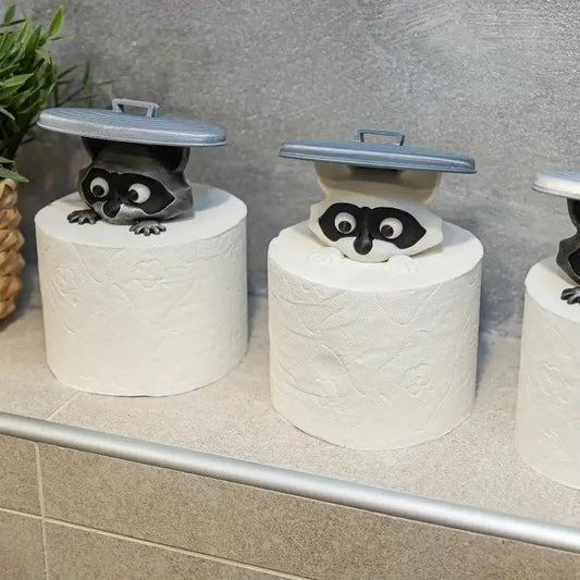 1Pc Adorable 3D Printed Raccoon Toilet Roll Paper Holder White Plastic Playful Bathroom Decor Tissue Holder with Lid Decoration