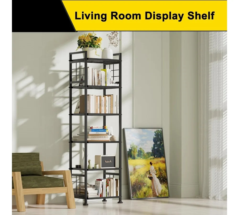 6-Tier Metal Storage Shelf for Bathroom & Kitchen Organization, Heavy-Duty Wire Rack with Adjustable Feet, Black