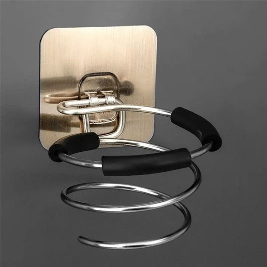 Hair Dryer Holder Blower Organizer Adhesive Wall Mounted Nail Free No Drilling Stainless Steel Spiral Stand Storage For Bathroom