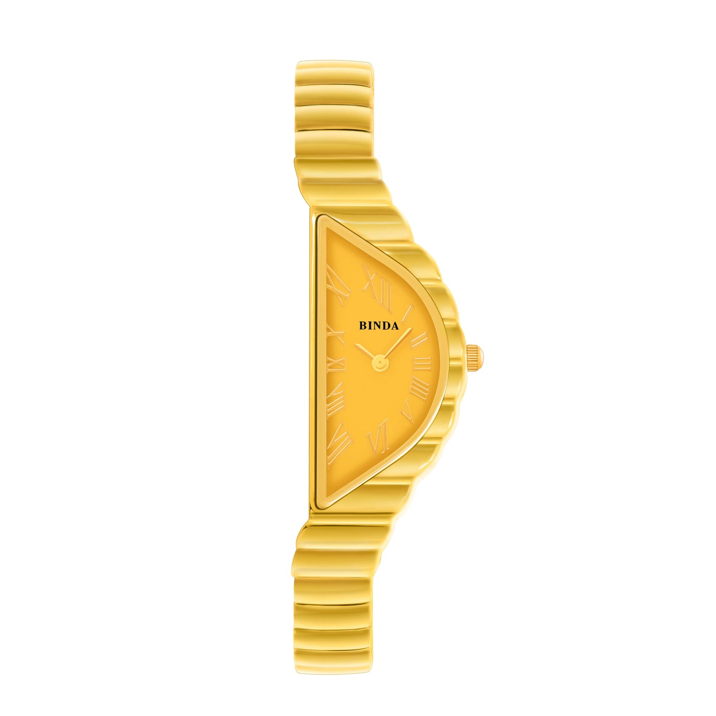 Binda Women’s Gold Case Quartz Watch – Curved White Dial, Half-Round Roman Index, 30M Water-Resistant, Elegant Gift Box Set