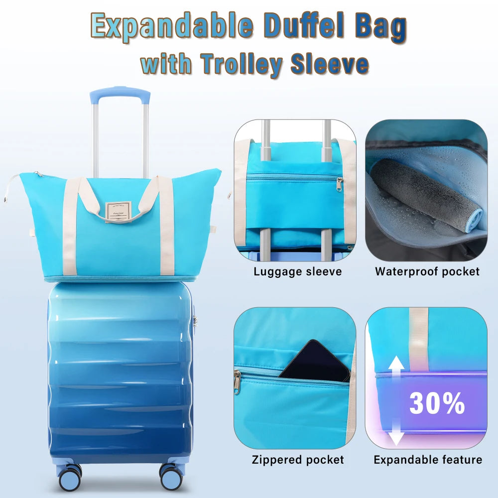 20" Carry-on Luggage with Cup Holder  Lightweight Glossy Hardshell Suitcases with Spinner Wheels, TSA Lock, Approved,2 Piece Set