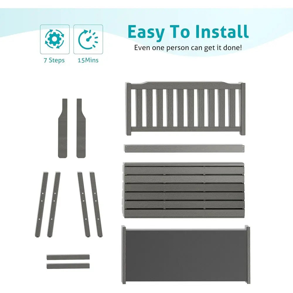 2-Person Outdoor Patio Bench, 660lbs Capacity, Weather-Resistant, Grey for Porch, Backyard, and Parks