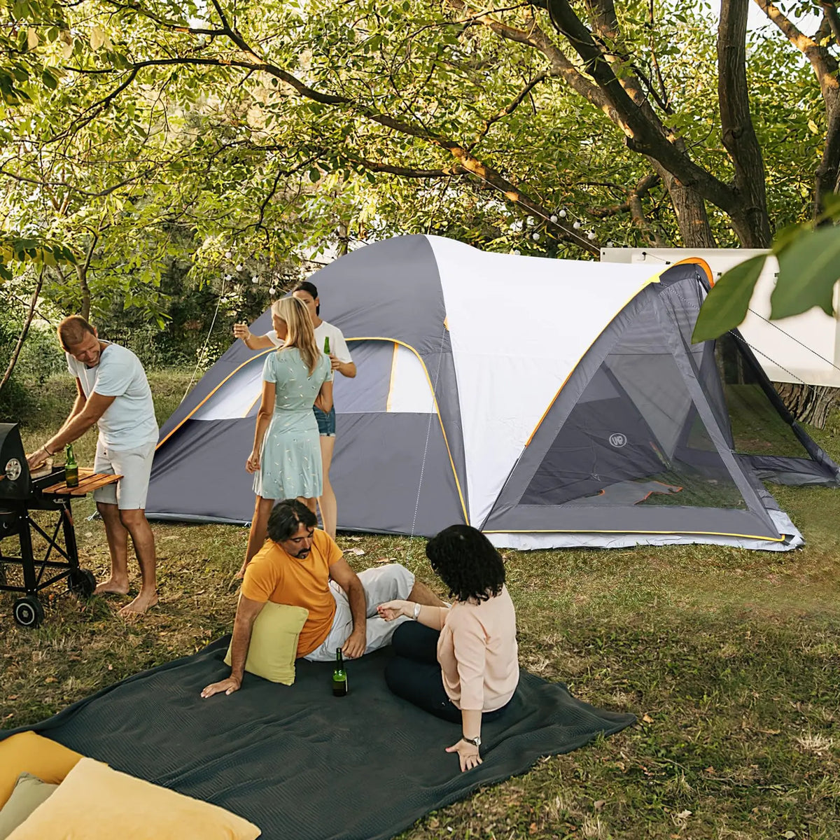 Camping Tent with Screen Room, Portable 6 Person Camping Tent, Family Dome Tent for Camping Outdoor - 14'x11'x72''(H)