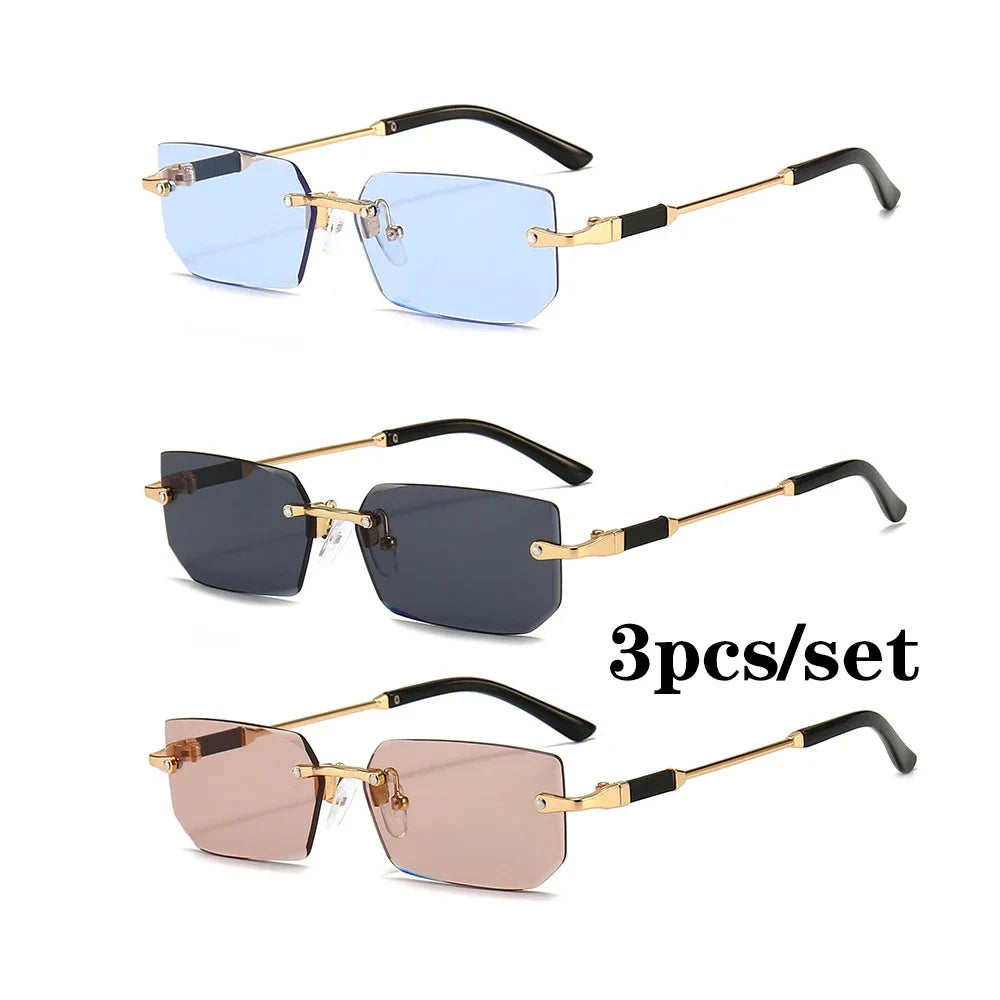 Fashion Rimless Rectangle Sunglasses Popular Women Men Shades Small Square Sun Glasses For Female Male Summer Traveling Oculos