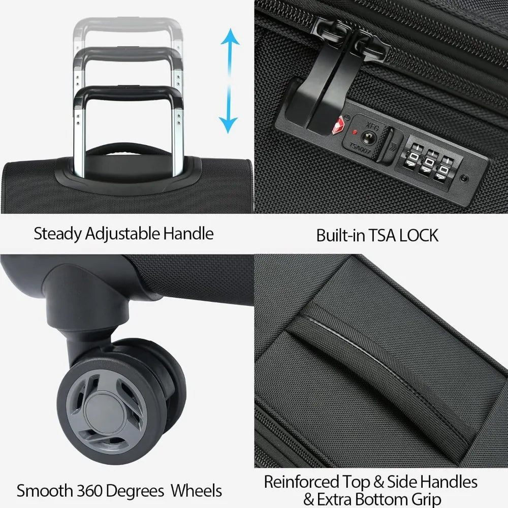 Expandable Softside Spinner Luggage with TSA Lock, Durable Rolling Suitcase for Travel with Built-in USB Port, Long-Lasting Ligh