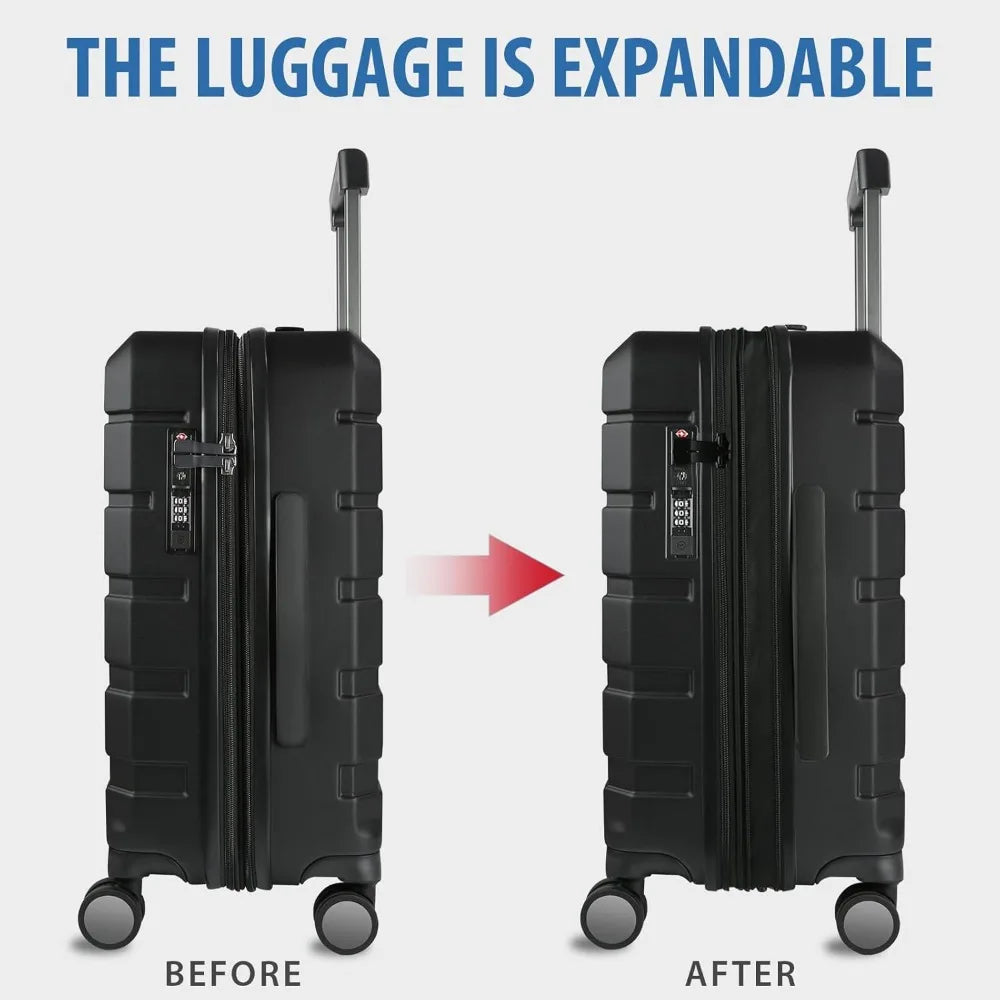Expandable Hardside Carry-On Luggage with Spinner Wheels, Built-in TSA Lock, Durable Rolling Suitcase, USB Port for Travel