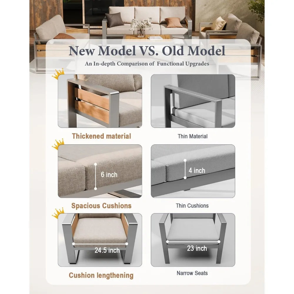 zandor outdoor aluminum patio furniture - 1 pcs 3-seat, all-weather metal modern outside sofa with washable thick cushion for ga