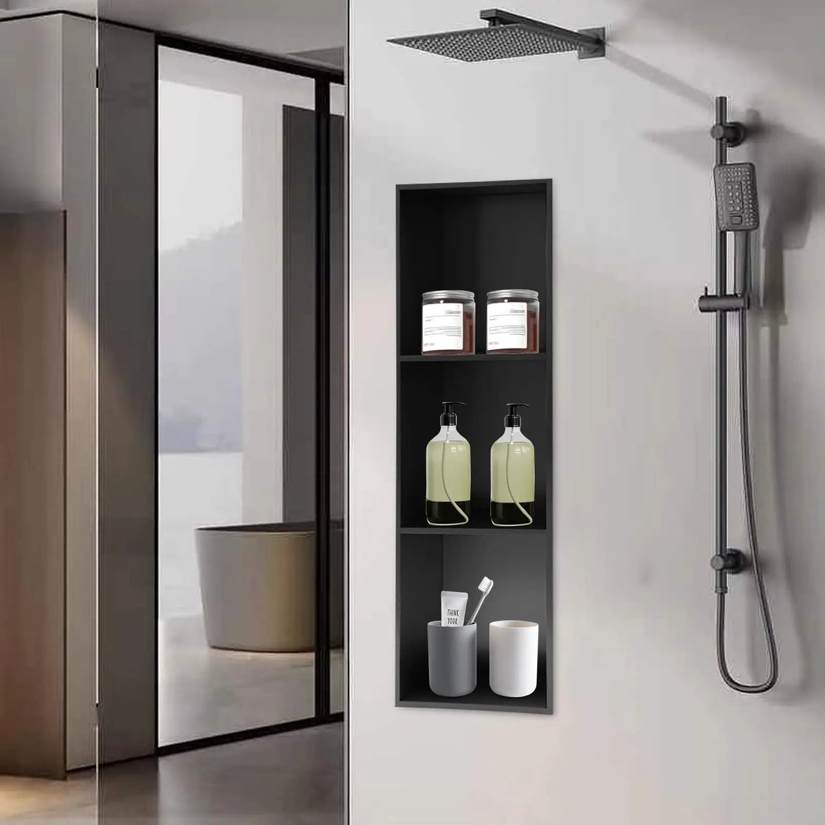 Stainless Steel Shower Niche 11" X 35" with 3 Shelves, Recessed Wall Niche Organizer for Bathroom, Kitchen, Balcony (Black)