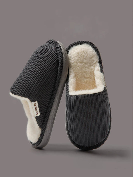 Men's home slippers winter new couple cotton slippers men's winter indoor home stomping sensation thick bottom anti slip toe cov