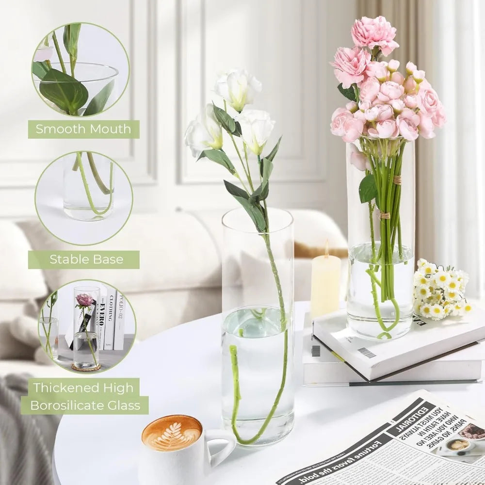 Large Clear Glass Cylinder Vases, Set of 16, 12 Inch Tall for Elegant Centerpieces and Floating Candles