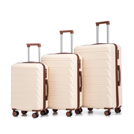 3 in 1 ABS&PC Trolley Box 20in 24in 28in Trolley Box Iron Tie Rod ABSPC Alloy Beige  luggage travel bag suitcase set