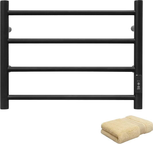 Towel Warmer Wall Mounted with Built-in Timer 4 Bars Electric Stainless Steel Heated Towel Racks for Bathroom, Hot Plug-in B