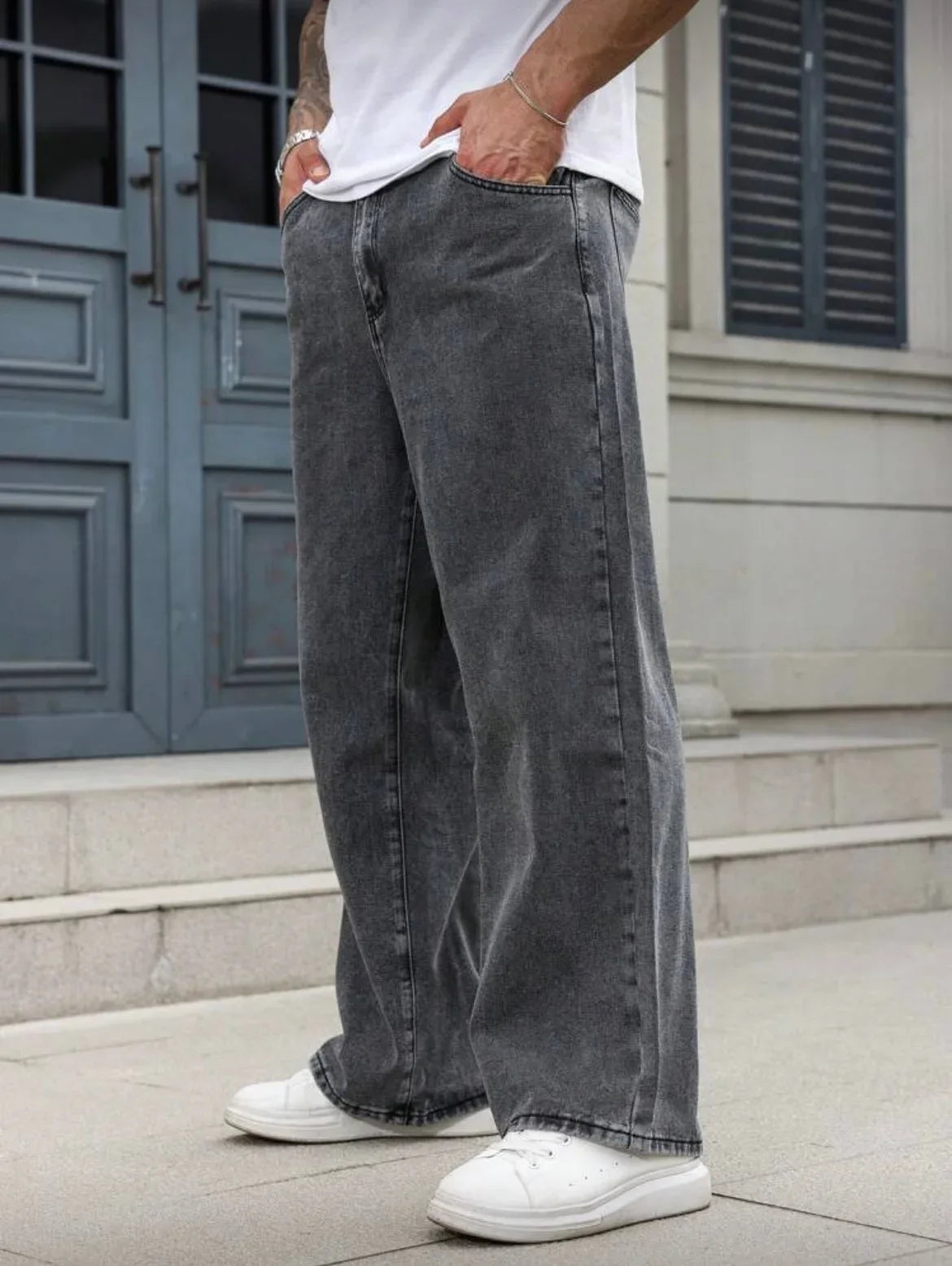 Men's Tapered Jeans - Dark Gray Slim Straight, Urban Commute & Casual Stylish Essential