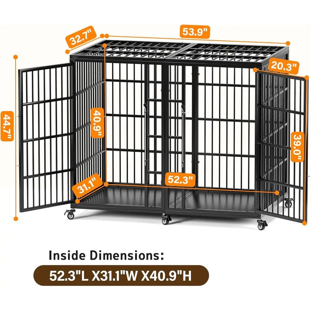 XXL Heavy Duty Steel Dog Crate with Double Doors, Wheeled, Ideal for Great Danes and Large Breeds