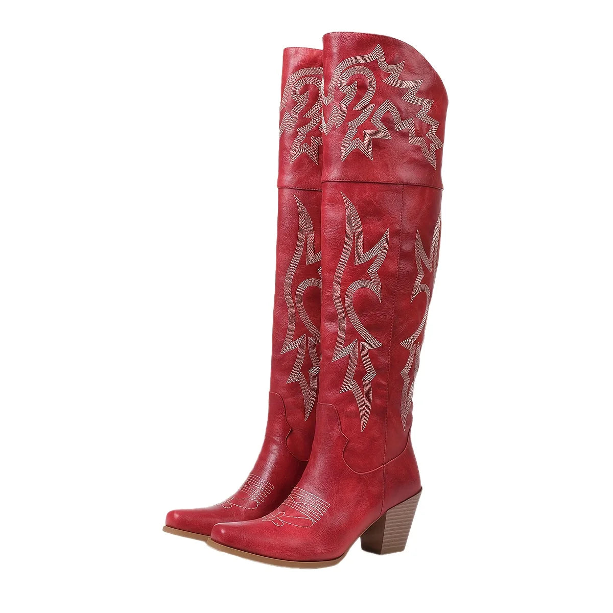 GIGIFOX Over the Knee Boots with Chunky Heel, Side Zipper Stylish Thigh High Cowboy Cowgirl Boots Ladies Outdoor Party Footwear