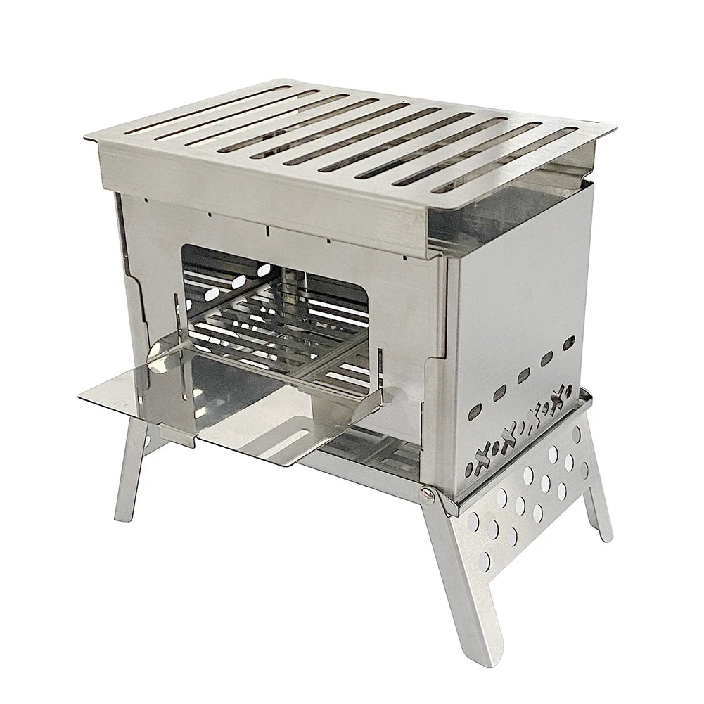 Stainless Steel Camping Wood Stove Portable Folding Barbecue Firewood Stove Ultralight for Fishing Hiking for Backpacking Picnic