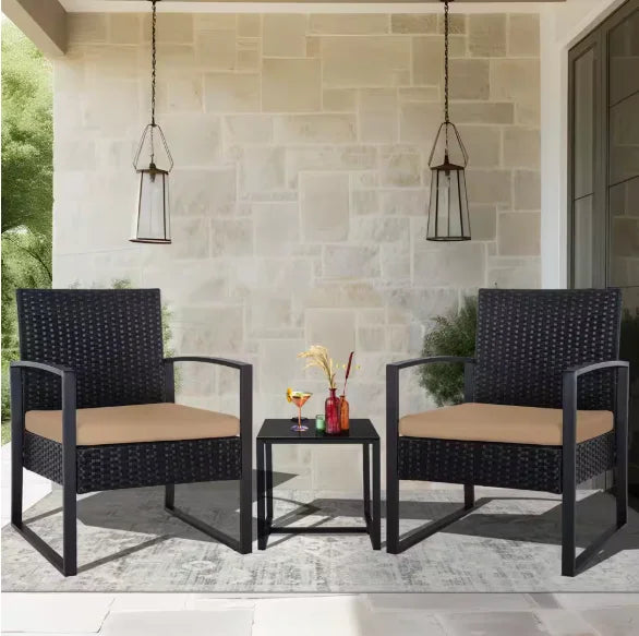 Wicker Patio Conversation Set with Cushions,Modern and chic bistro table set integrate with outdoor/indoor living space