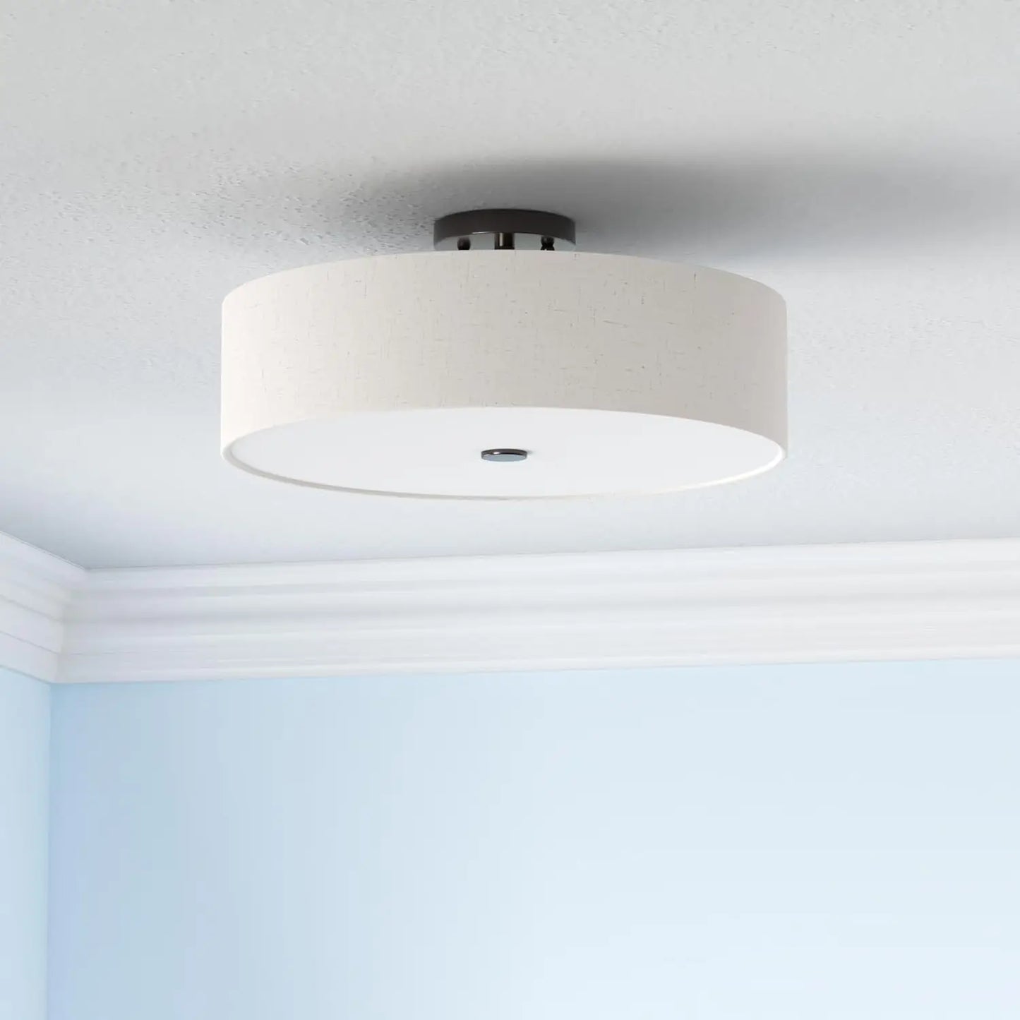 Lighting 52136-92 Meridian Collection 4-Light Transitional Ceiling Mount Fixture with Oatmeal Color Fabric Hardback Shade, Engli