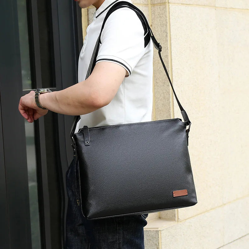 New Genuine Leather Men's Shoulder Bag Horizontal Messenger Bag Cowhide Casual Business Man Crossbody Bag Large Capacity Men Bag