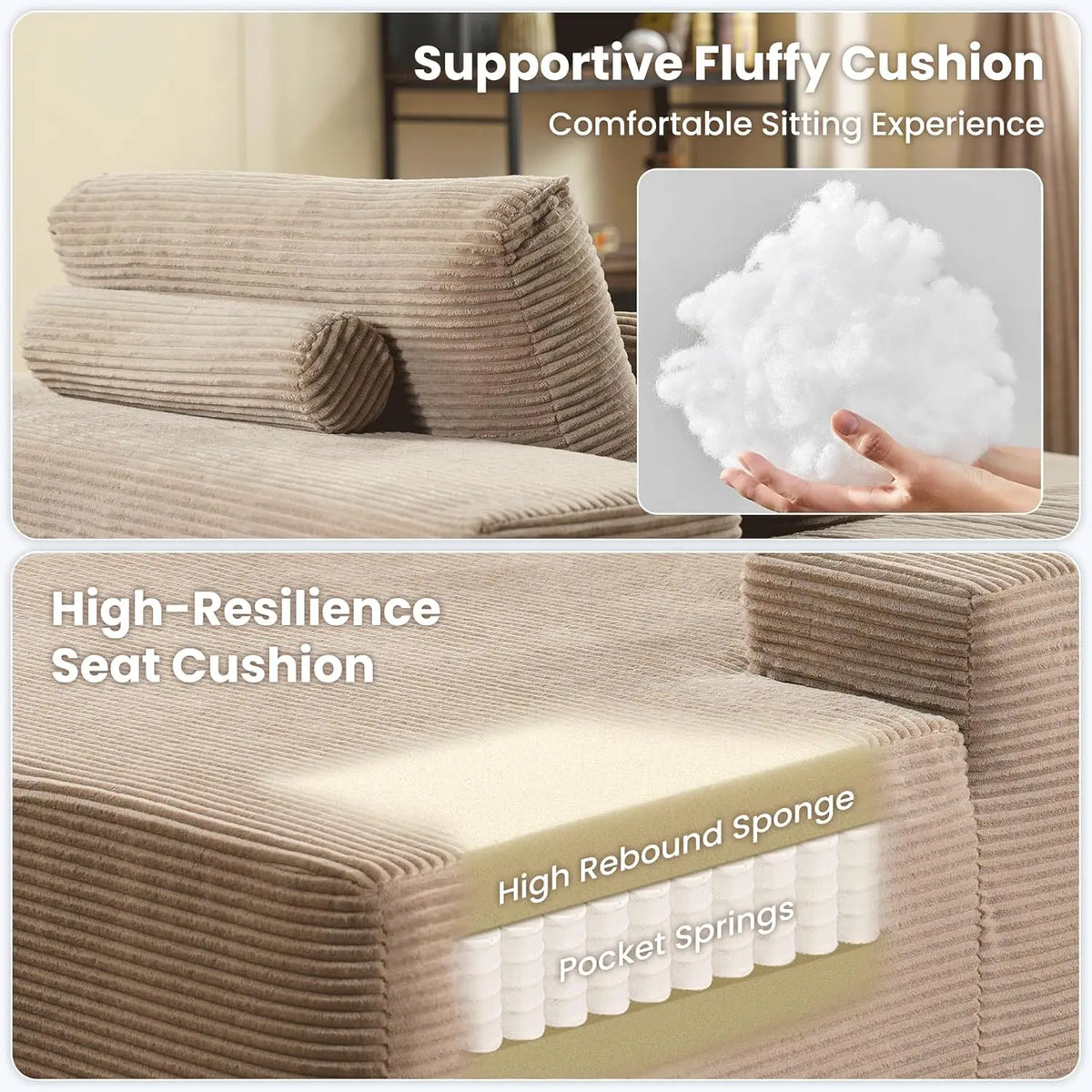 67'' Chaise Lounge Chair Indoor, Oversized Upholstered Sofa Bed, Sleeper Couch Reading Chairs Fluffy Plush Corduroy Cloud Sofas