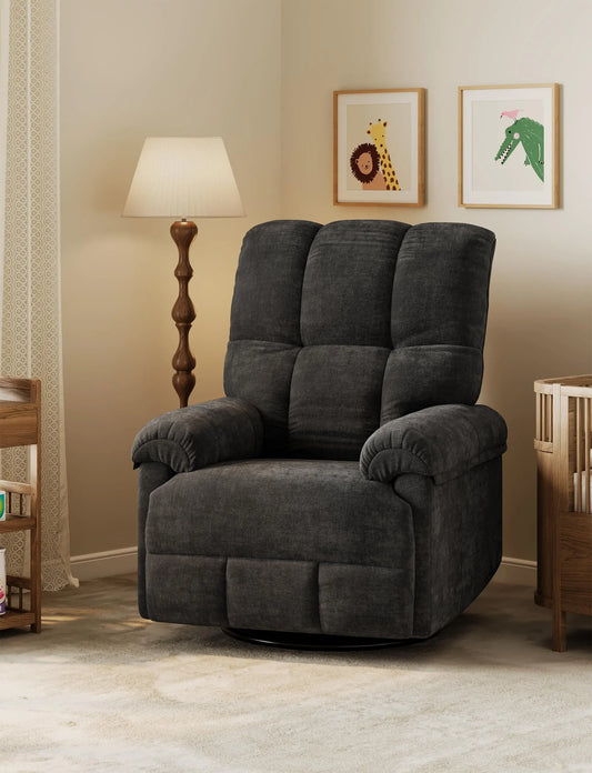 Oversized Recliner Chair, Overstuffed Soft Chenille Swivel Rocker Recliner with Padded Armrests, Comfortable Nursery Rocking